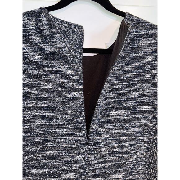 Adrianna Papell Navy Tweed Shift Dress 8 Short Sleeve Fringe Knee-Length - Picture 6 of 9